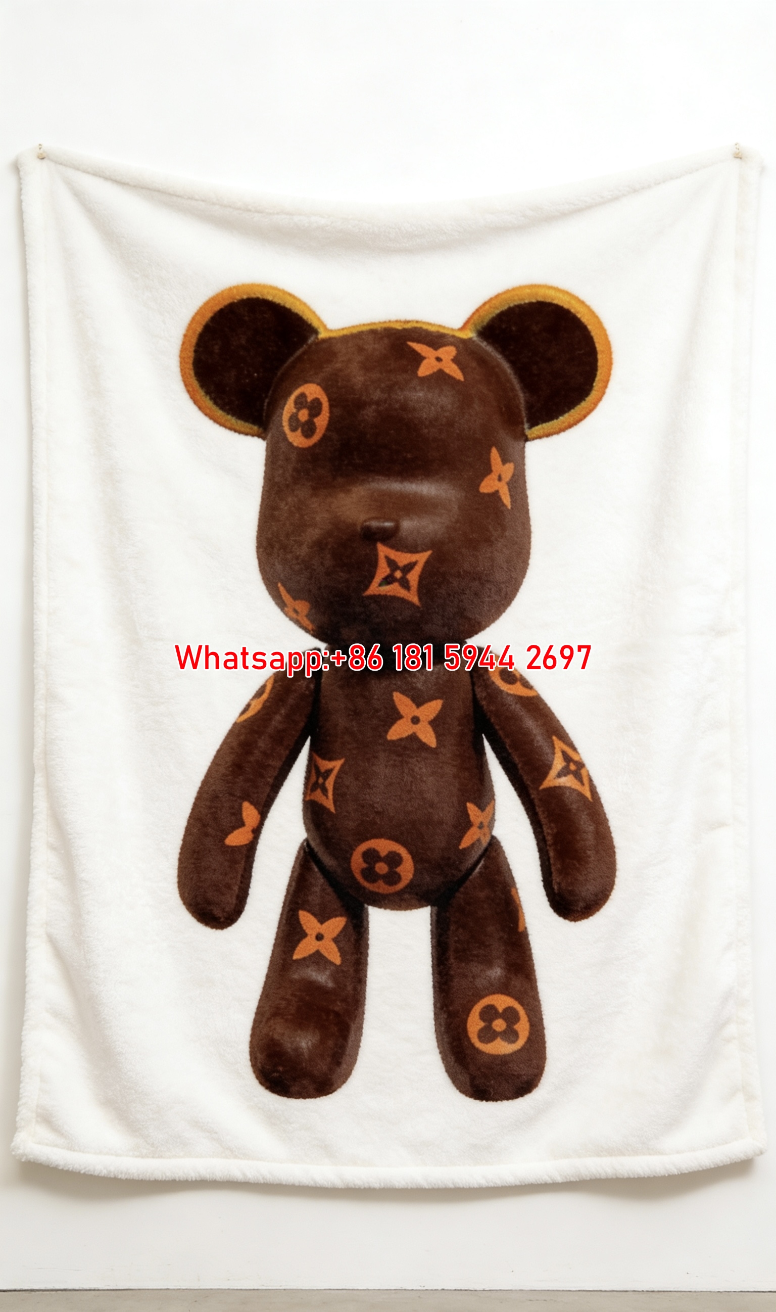 Chocolate LV Bear Blanket Brown Monogram Teddy Throw 203